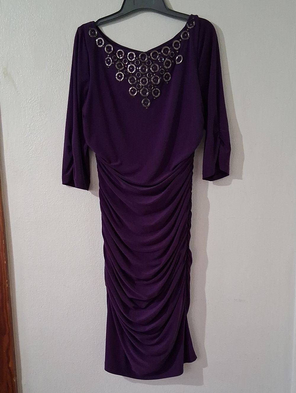Purple Rouched  Midi Dress with Grommet Neckline